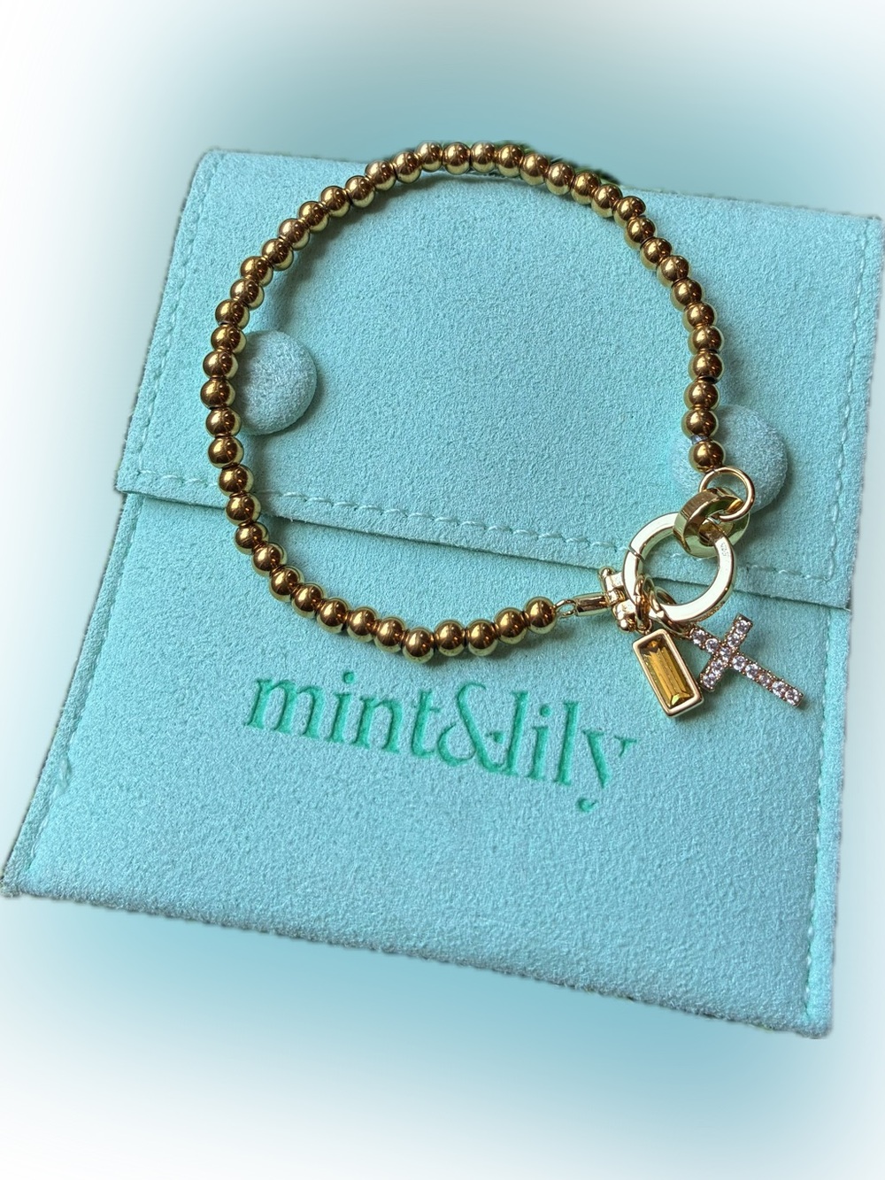 Mint & Lilly Cross Charm Citrine (November) Birthstone Bracelet Tarnish Proof
